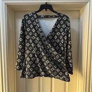 Ann Taylor Black and White Floral Blouse